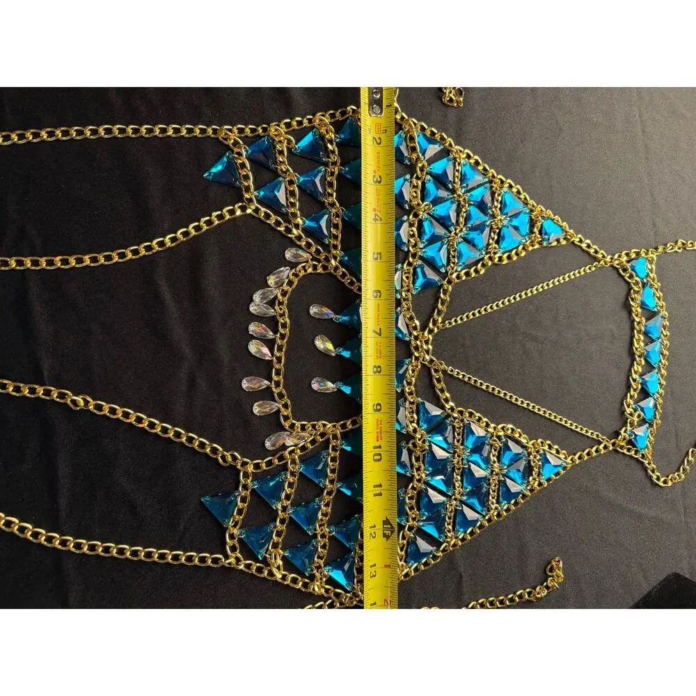 Rhinestone body chain bra, statement accessory bikini harness top body jewelry